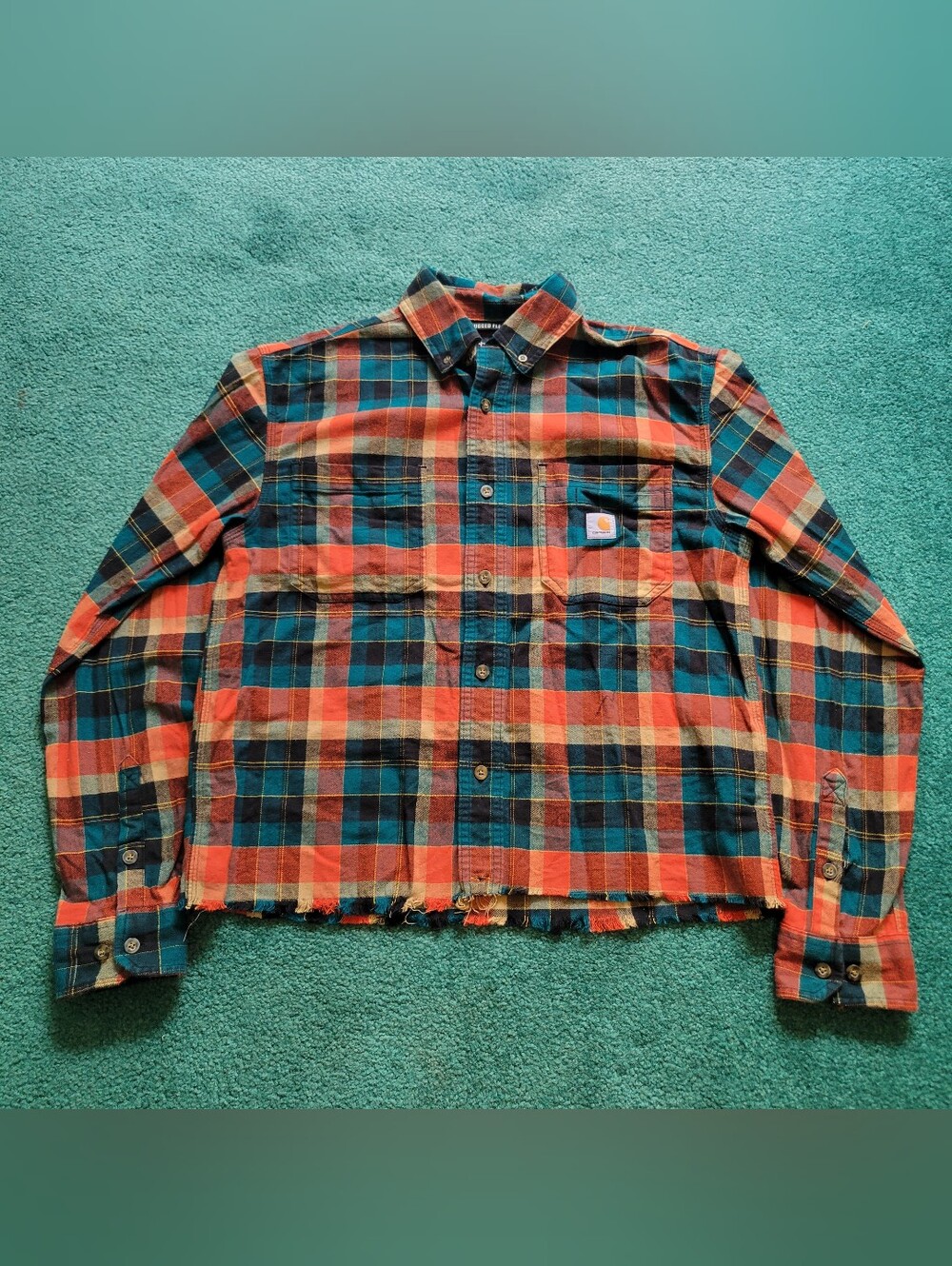 Carhartt Rugged Flannel Shirt - Bottom Was Cut- Relaxed Fit Sz Small
